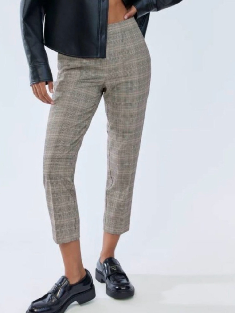 Babaton by Aritzia Conan Pants in Gray Brown Glencheck Straight Leg Dress Pants